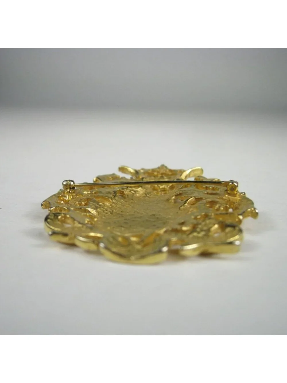 Vintage Ben Amun Gold Tone Brooch Pin Victoria Crown Arms Shield Statement